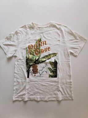 Desmond & Dempsey X H&M Crew Neck White T-shirt With Palm Cove Graphic Print